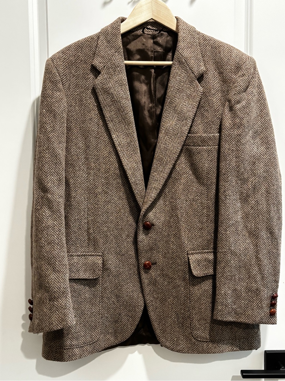 Vintage ‘80s WFF BY FAR Brown Herringbone Wool Sport Coat